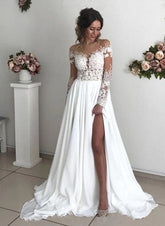 Simple Off-the-Shoulder Long Sleeves Wedding Dress with Lace-27dress